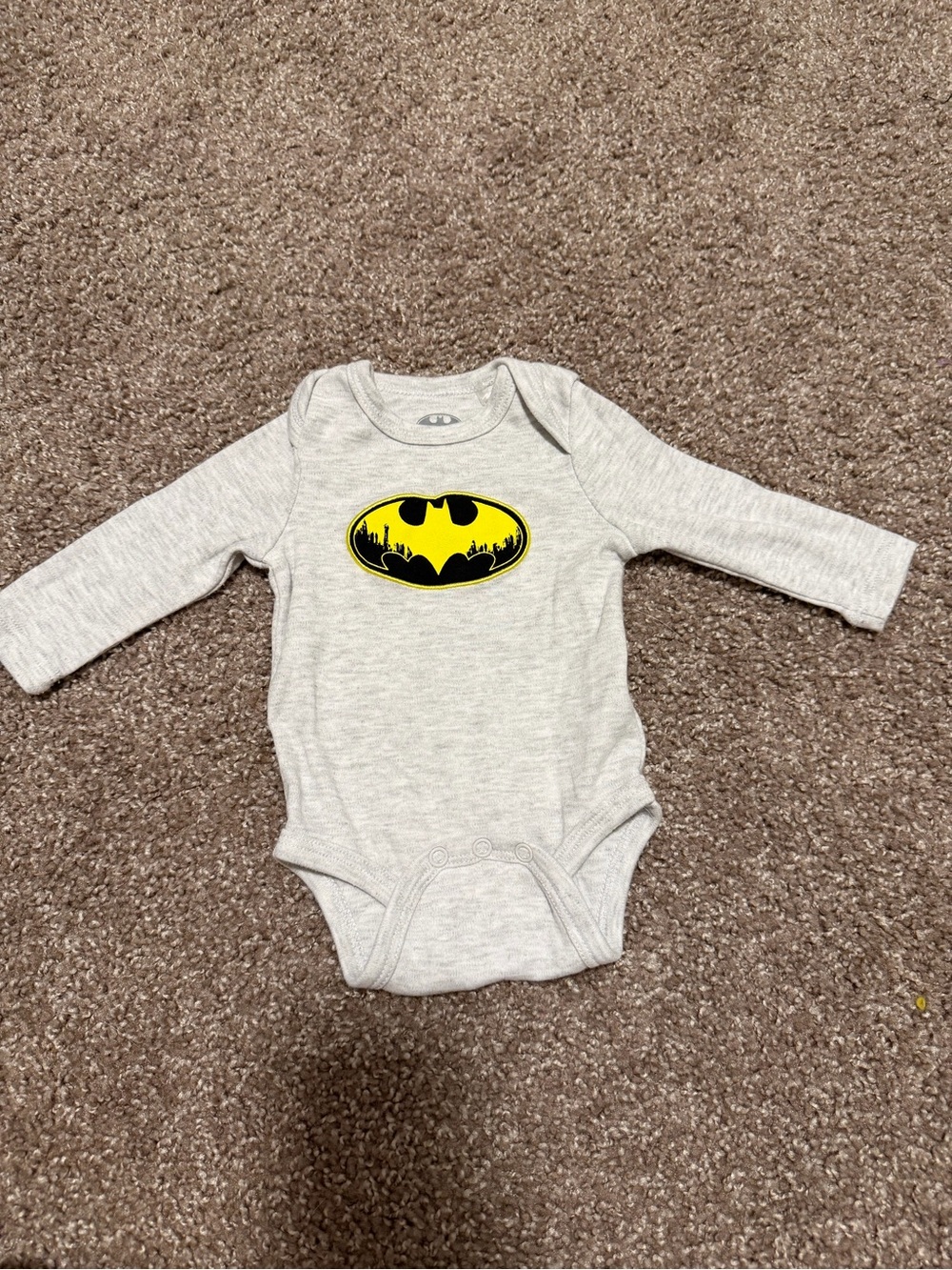 Baby One-Piece Bodysuit with Yellow Batman Emblem - Gray
